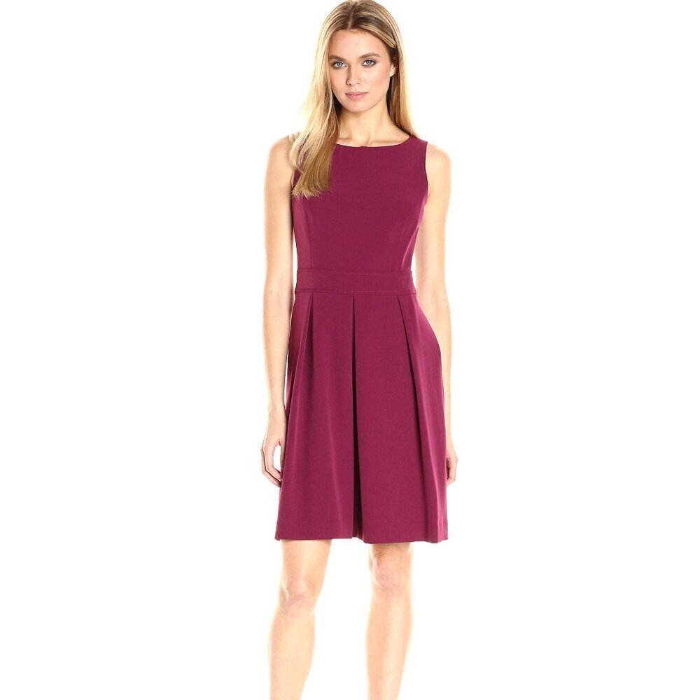 Anne Klein Dress Size 10 Manzanita Fit & Flare Stretch Crepe Pleated